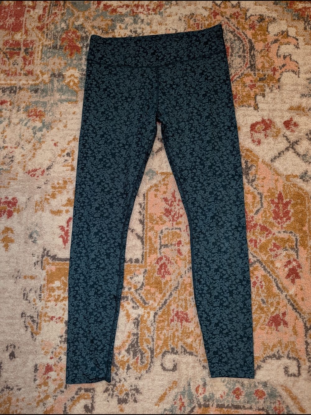 Pact Women's L Organic Dark Teal Floral Leggings Athliesure Comfort